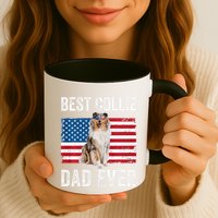 Rough Collie Dad American Flag Collie Dog Lover Owner Funny Mug