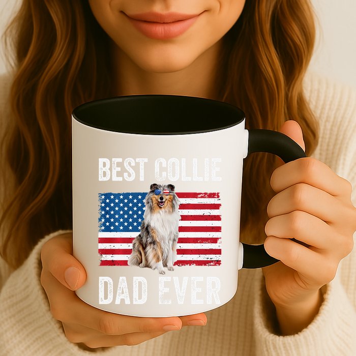 Rough Collie Dad American Flag Collie Dog Lover Owner Funny Mug