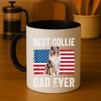 Rough Collie Dad American Flag Collie Dog Lover Owner Funny Mug