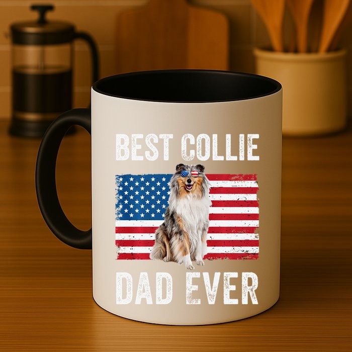 Rough Collie Dad American Flag Collie Dog Lover Owner Funny Mug