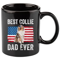 Rough Collie Dad American Flag Collie Dog Lover Owner Funny 11oz C Handle Ceramic Mug