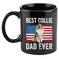 Rough Collie Dad American Flag Collie Dog Lover Owner Funny 11oz C Handle Ceramic Mug