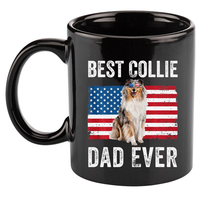 Rough Collie Dad American Flag Collie Dog Lover Owner Funny 11oz C Handle Ceramic Mug