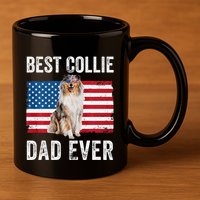 Rough Collie Dad American Flag Collie Dog Lover Owner Funny 11oz C Handle Ceramic Mug