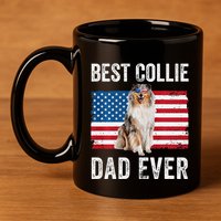 Rough Collie Dad American Flag Collie Dog Lover Owner Funny 11oz C Handle Ceramic Mug