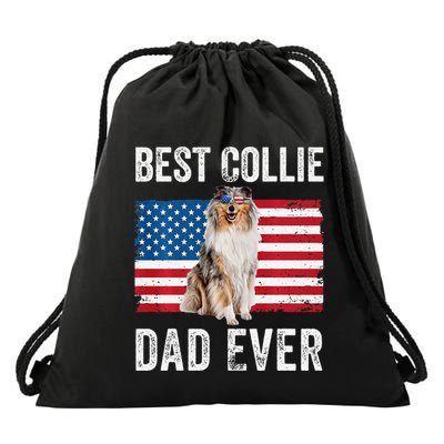 Rough Collie Dad American Flag Collie Dog Lover Owner Funny Drawstring Bag