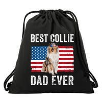 Rough Collie Dad American Flag Collie Dog Lover Owner Funny Drawstring Bag