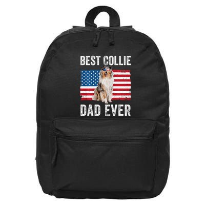 Rough Collie Dad American Flag Collie Dog Lover Owner Funny 16 in Basic Backpack