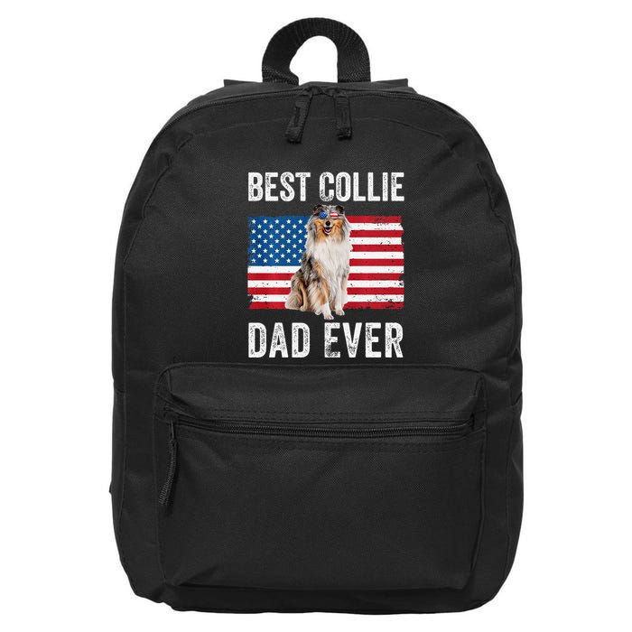 Rough Collie Dad American Flag Collie Dog Lover Owner Funny 16 in Basic Backpack