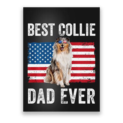 Rough Collie Dad American Flag Collie Dog Lover Owner Funny Poster