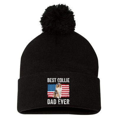 Rough Collie Dad American Flag Collie Dog Lover Owner Funny Pom Pom 12in Knit Beanie