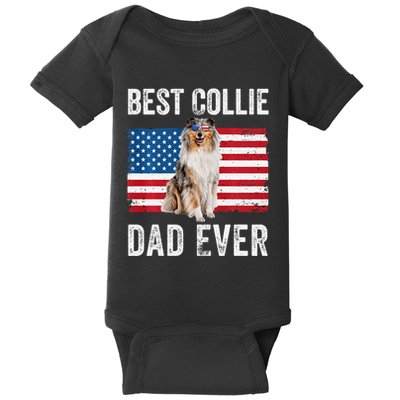 Rough Collie Dad American Flag Collie Dog Lover Owner Funny Baby Bodysuit