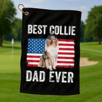 Rough Collie Dad American Flag Collie Dog Lover Owner Funny Golf Towel