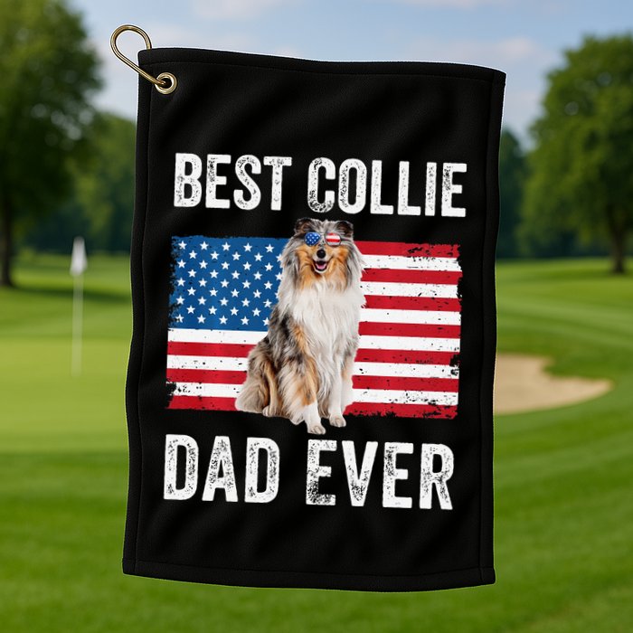 Rough Collie Dad American Flag Collie Dog Lover Owner Funny Golf Towel