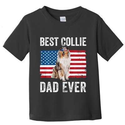 Rough Collie Dad American Flag Collie Dog Lover Owner Funny Toddler T-Shirt