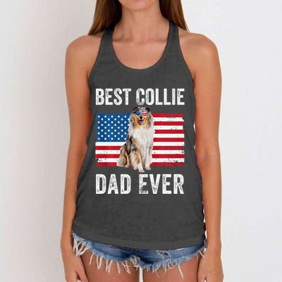 Rough Collie Dad American Flag Collie Dog Lover Owner Funny Women's Knotted Racerback Tank