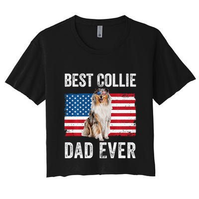 Rough Collie Dad American Flag Collie Dog Lover Owner Funny Crop Top