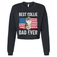 Rough Collie Dad American Flag Collie Dog Lover Owner Funny Cropped Pullover Crew