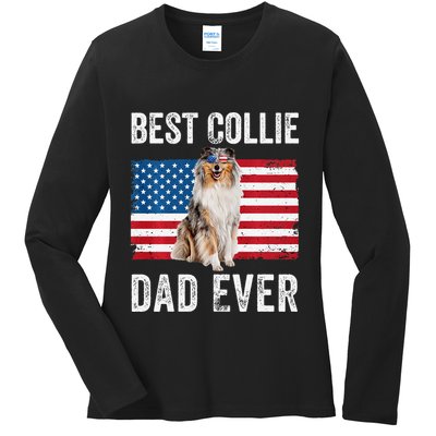 Rough Collie Dad American Flag Collie Dog Lover Owner Funny Ladies Long Sleeve Shirt