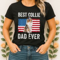 Rough Collie Dad American Flag Collie Dog Lover Owner Funny Womens T-Shirt