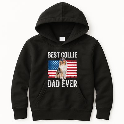 Rough Collie Dad American Flag Collie Dog Lover Owner Funny Kids Hoodie