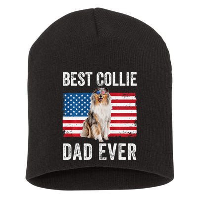 Rough Collie Dad American Flag Collie Dog Lover Owner Funny Short Acrylic Beanie