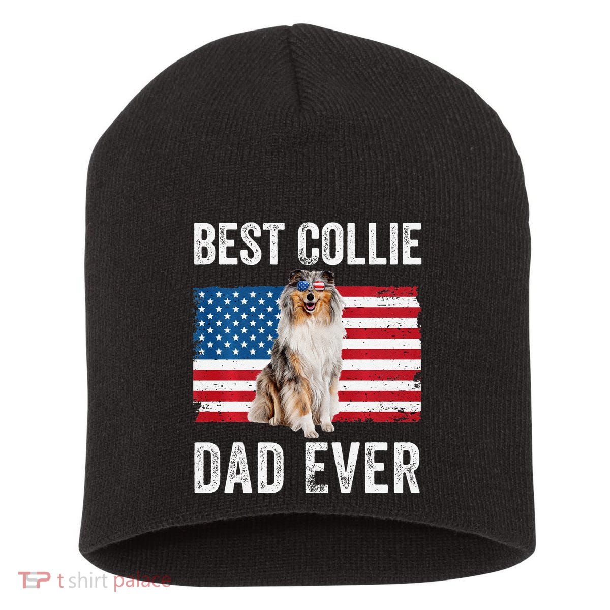 Rough Collie Dad American Flag Collie Dog Lover Owner Funny Short Acrylic Beanie
