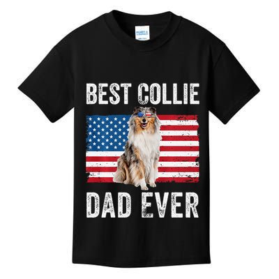 Rough Collie Dad American Flag Collie Dog Lover Owner Funny Kids T-Shirt
