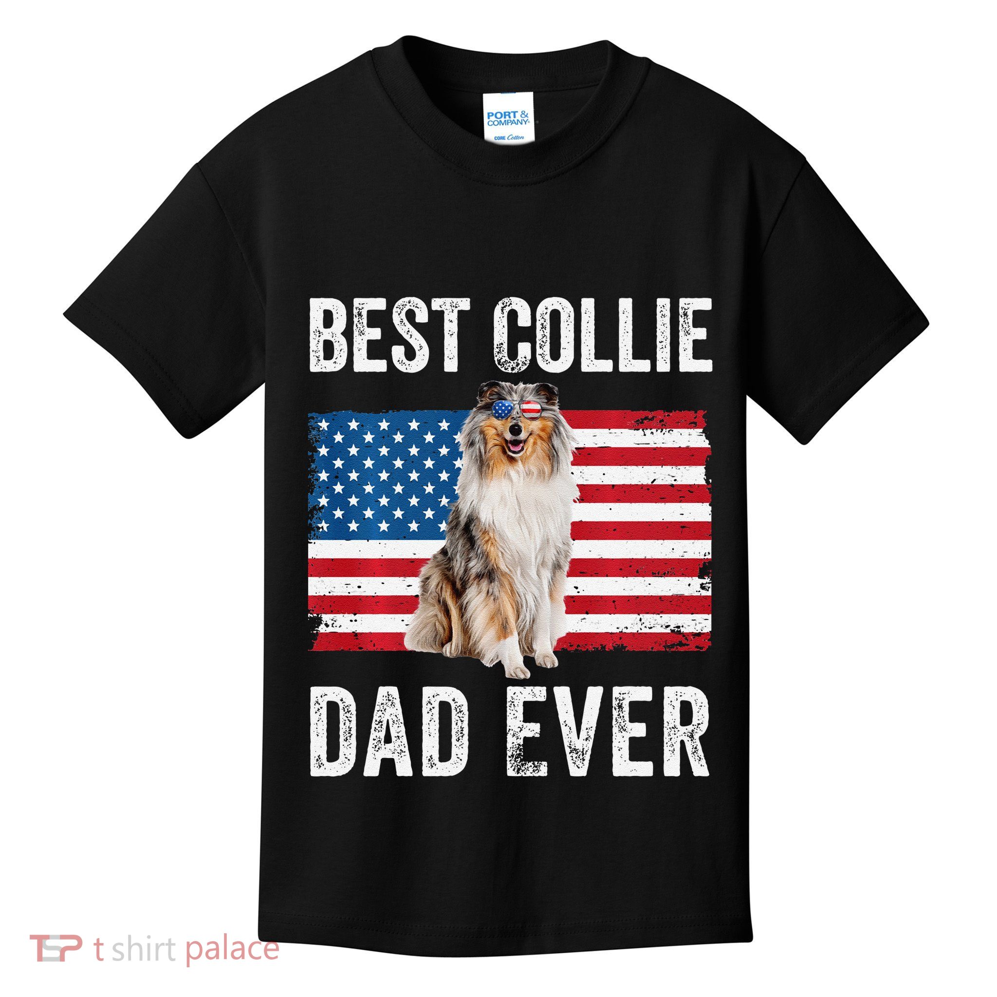 Rough Collie Dad American Flag Collie Dog Lover Owner Funny Kids T-Shirt