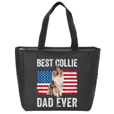 Rough Collie Dad American Flag Collie Dog Lover Owner Funny Zip Tote Bag