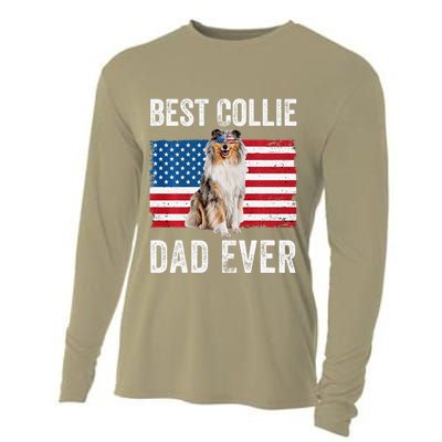 Rough Collie Dad American Flag Collie Dog Lover Owner Funny Cooling Performance Long Sleeve Crew