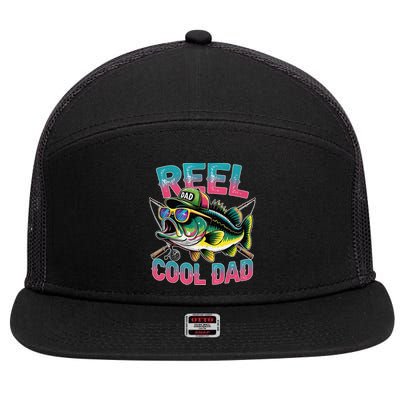 Reel Cool Dad Fishing Fisher Funny Fisherman Fathers Day 7 Panel Mesh Trucker Snapback Hat