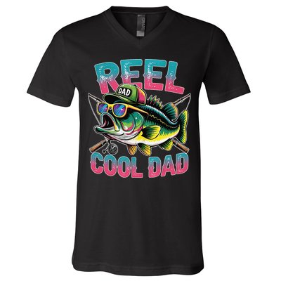 Reel Cool Dad Fishing Fisher Funny Fisherman Fathers Day V-Neck T-Shirt