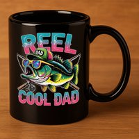 Reel Cool Dad Fishing Fisher Funny Fisherman Fathers Day 11oz C Handle Ceramic Mug