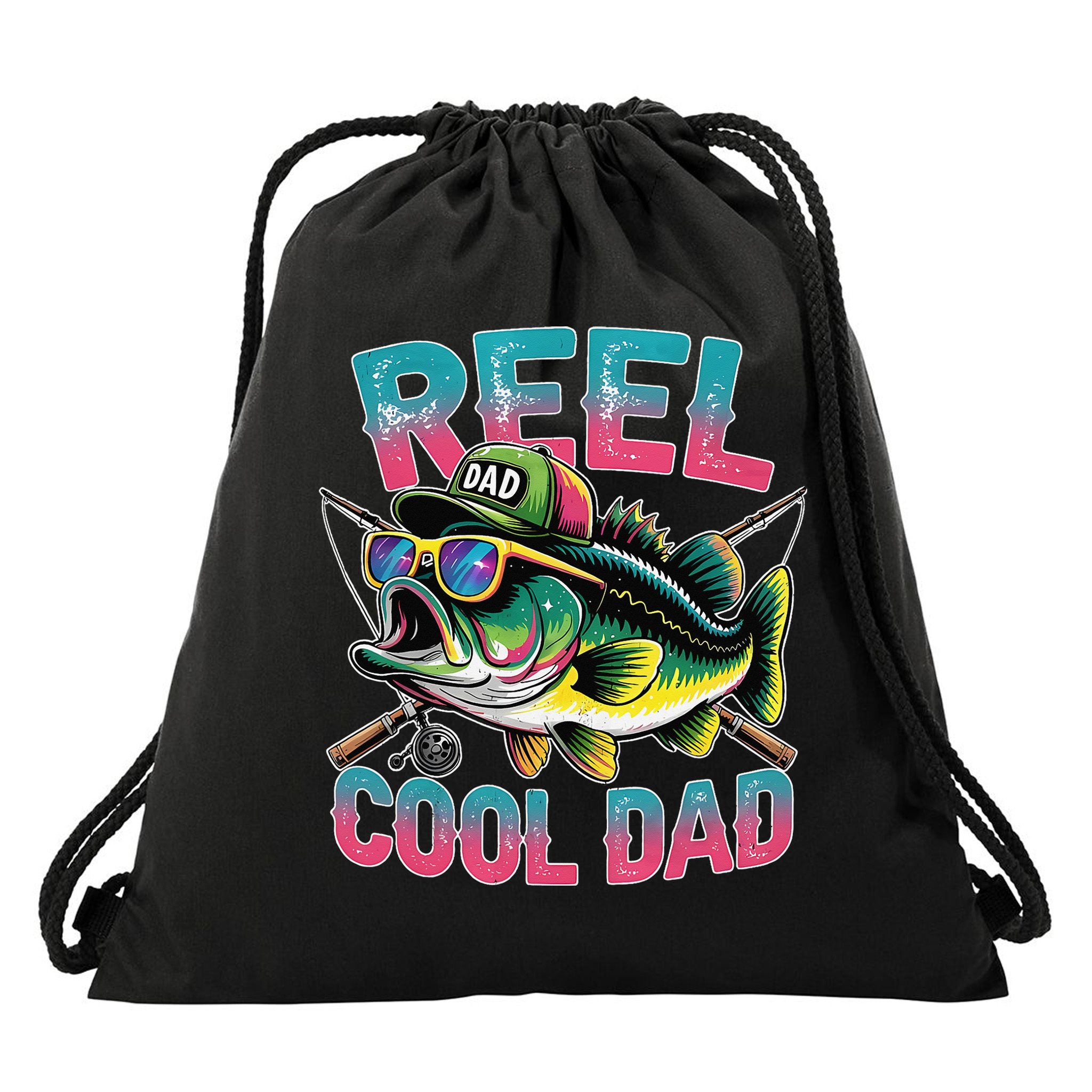 Reel Cool Dad Fishing Fisher Funny Fisherman Fathers Day Drawstring Bag