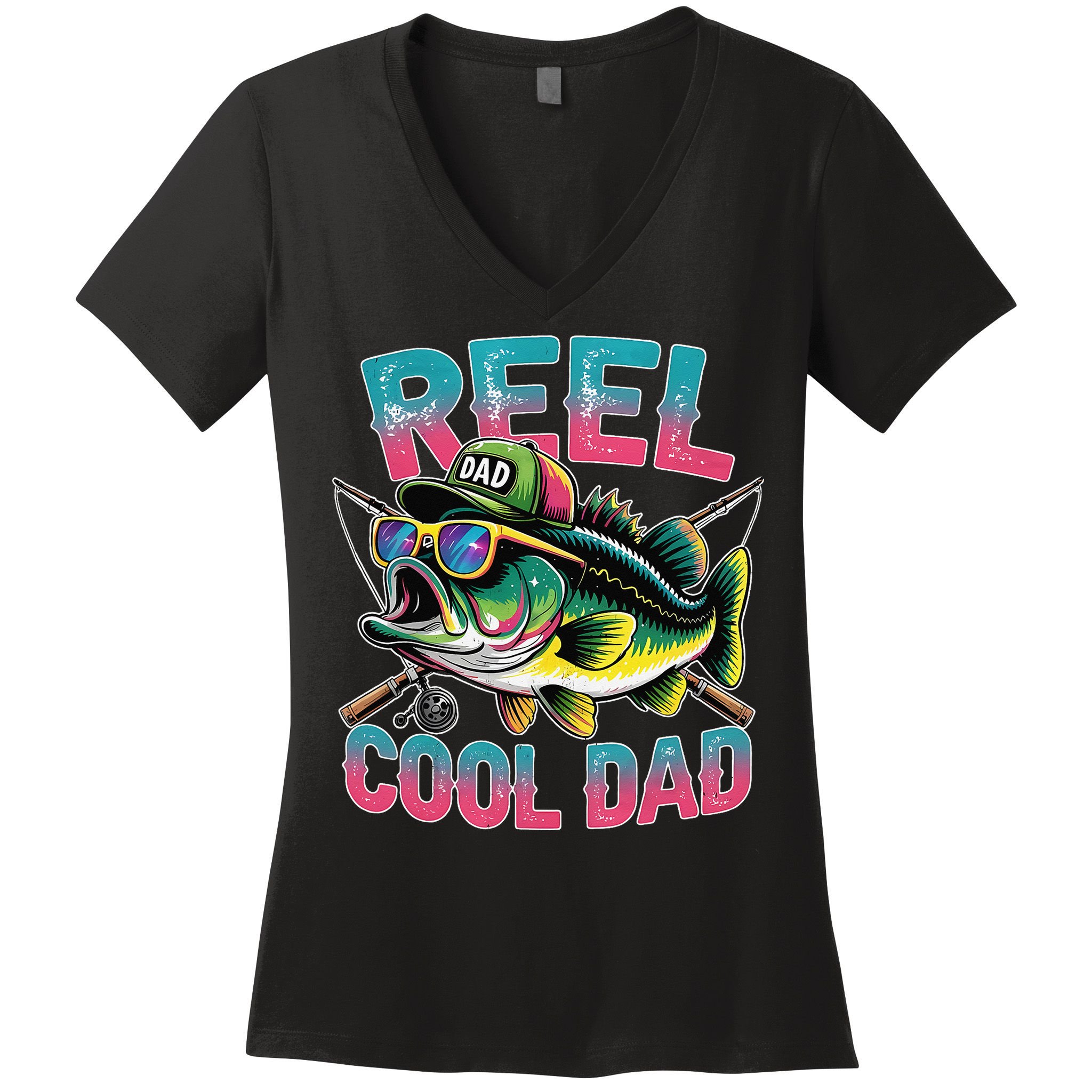 Reel Cool Dad Fishing Fisher Funny Fisherman Fathers Day Women's V-Neck T-Shirt