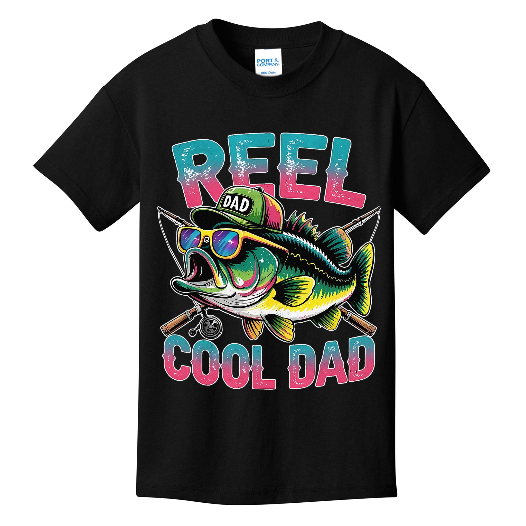 Reel Cool Dad Fishing Fisher Funny Fisherman Fathers Day Kids T-Shirt