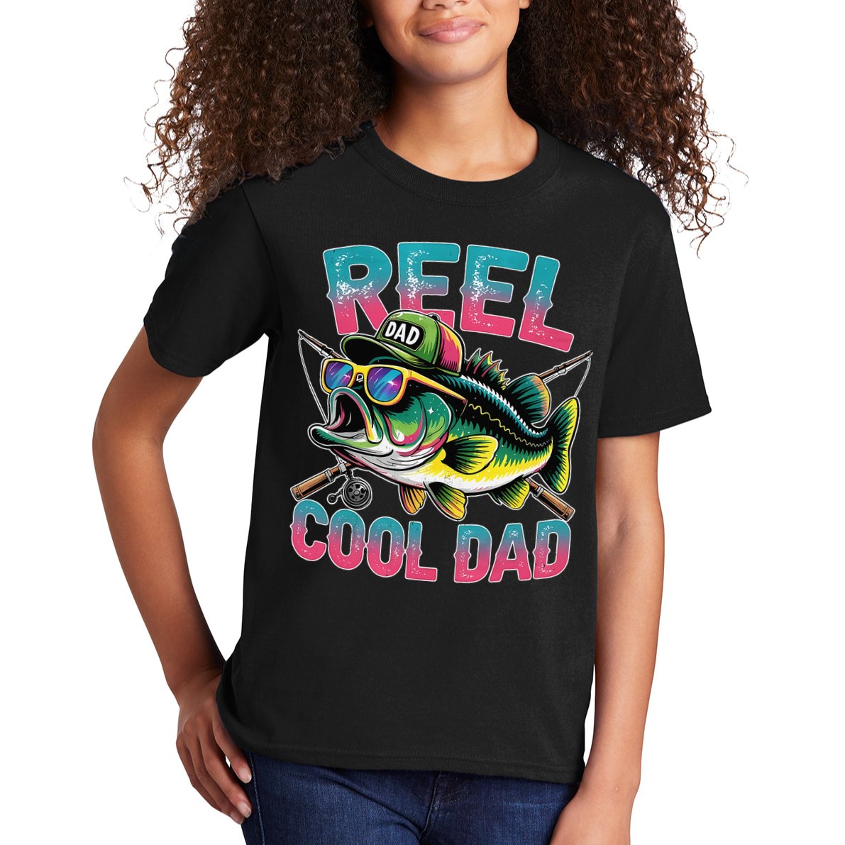 Reel Cool Dad Fishing Fisher Funny Fisherman Fathers Day Kids T-Shirt