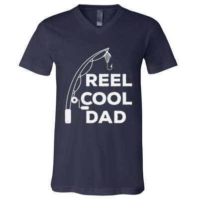 Reel Cool Dad Fishing Daddy Fathers Day Funny V-Neck T-Shirt