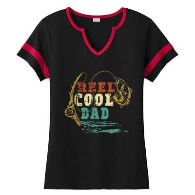 Reel Cool Dad Vintage Fishing Fathers Day Daddy Fisherman Ladies Halftime Notch Neck Tee