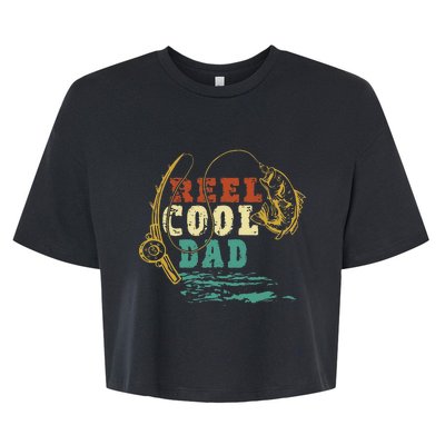 Reel Cool Dad Vintage Fishing Fathers Day Daddy Fisherman Bella+Canvas Jersey Crop Tee