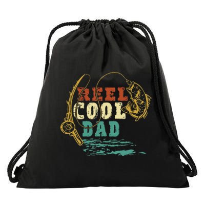 Reel Cool Dad Vintage Fishing Fathers Day Daddy Fisherman Drawstring Bag