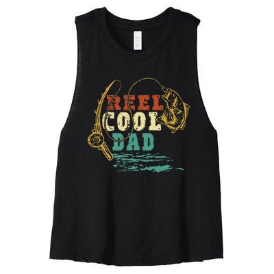 Reel Cool Dad Vintage Fishing Fathers Day Daddy Fisherman Women's Racerback Cropped Tank