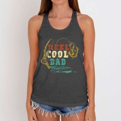 Reel Cool Dad Vintage Fishing Fathers Day Daddy Fisherman Women's Knotted Racerback Tank