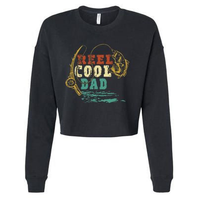 Reel Cool Dad Vintage Fishing Fathers Day Daddy Fisherman Cropped Pullover Crew