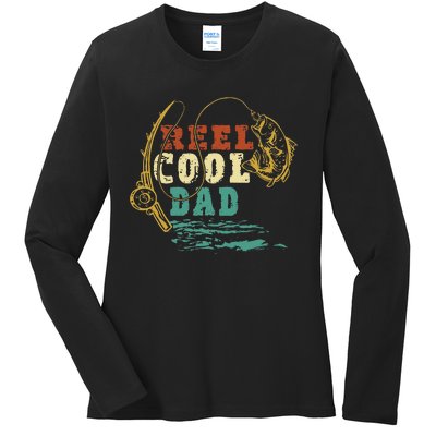 Reel Cool Dad Vintage Fishing Fathers Day Daddy Fisherman Ladies Long Sleeve Shirt