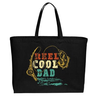 Reel Cool Dad Vintage Fishing Fathers Day Daddy Fisherman Cotton Canvas Jumbo Tote