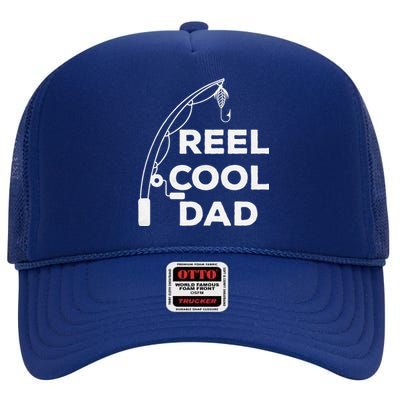 Reel Cool Dad Fishing Daddy Fathers Day High Crown Mesh Back Trucker Hat