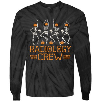 Radiology Crew Dancing Skeleton Pumpkin Funny Halloween Tie-Dye Long Sleeve Shirt