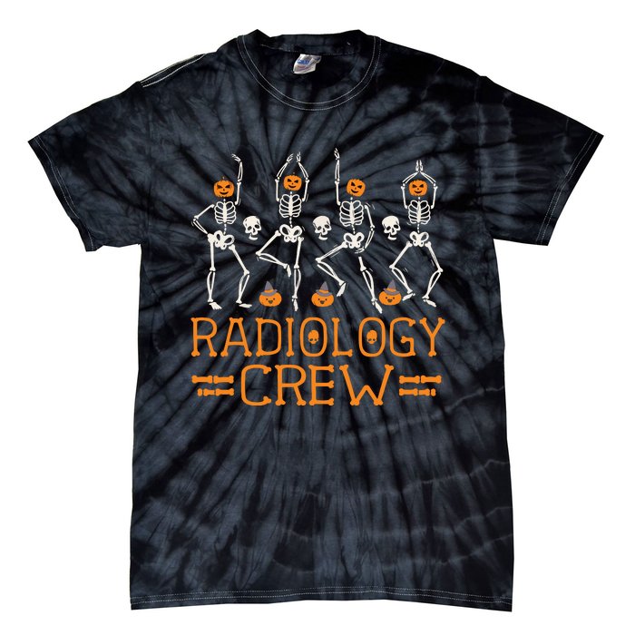 Radiology Crew Dancing Skeleton Pumpkin Funny Halloween Tie-Dye T-Shirt